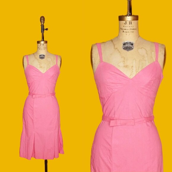 1990s-Y2K Vintage BETSEY JOHNSON NY New York Pink Cotton Sleeveless Dress with K - Picture 1 of 9